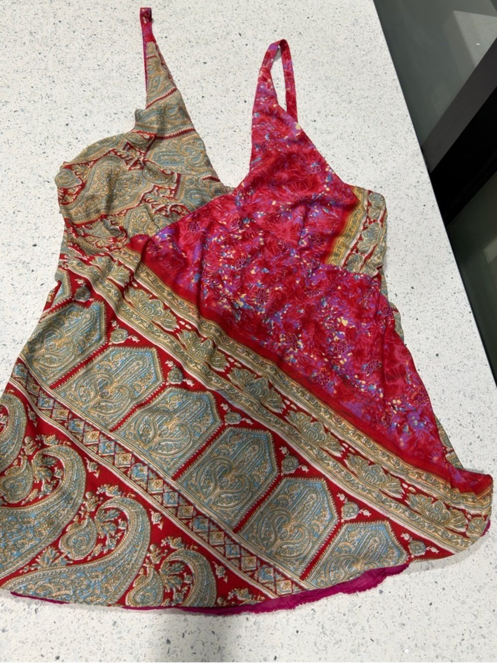 Red Paisley Patchwork Camisole Top with Thin Straps